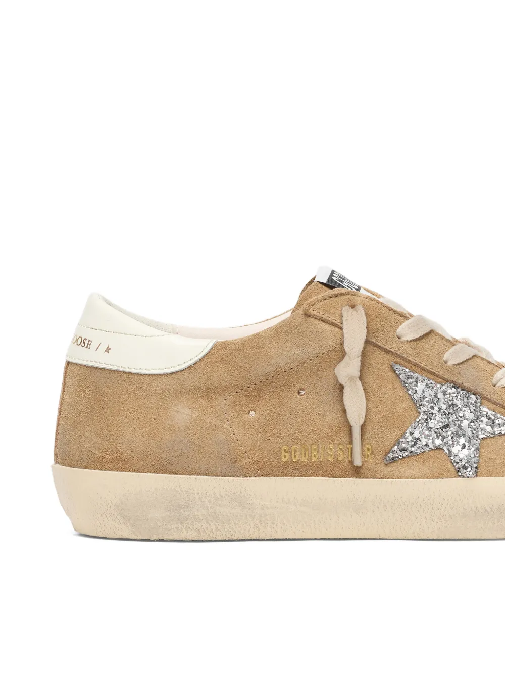 Golden Goose Super-Star sneakers in tabakskleurig suède met zilveren glitterster Beige