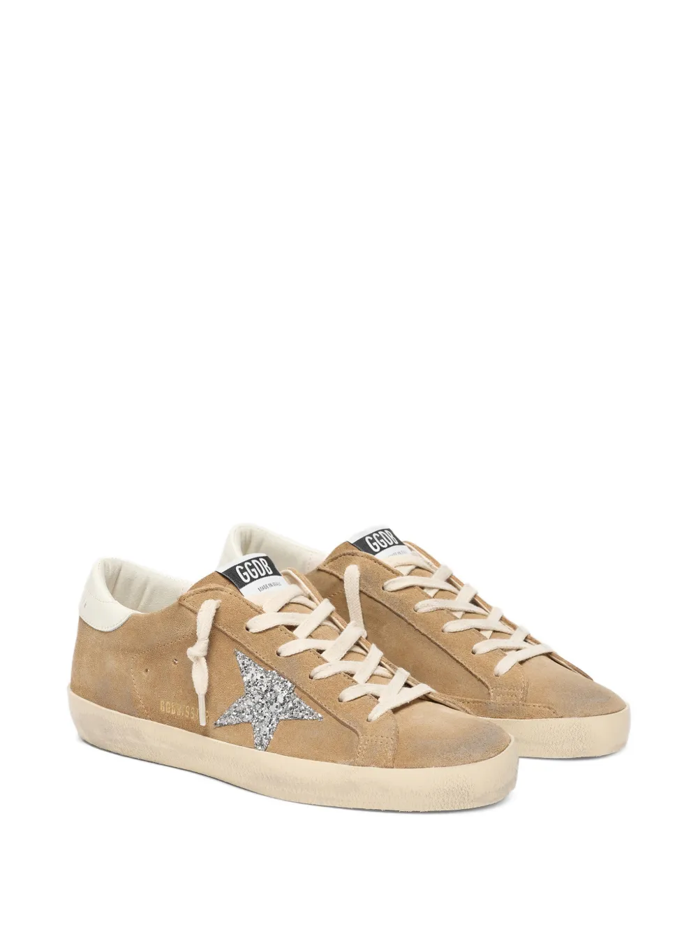 Golden Goose Super-Star sneakers in tabakskleurig suède met zilveren glitterster Beige