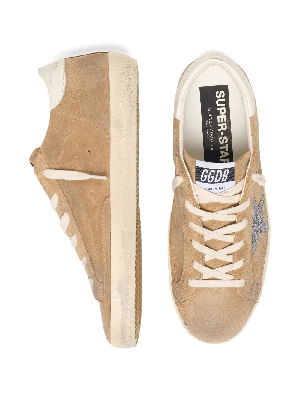 Golden Goose Super-Star sneakers in tabakskleurig suède met zilveren glitterster Beige