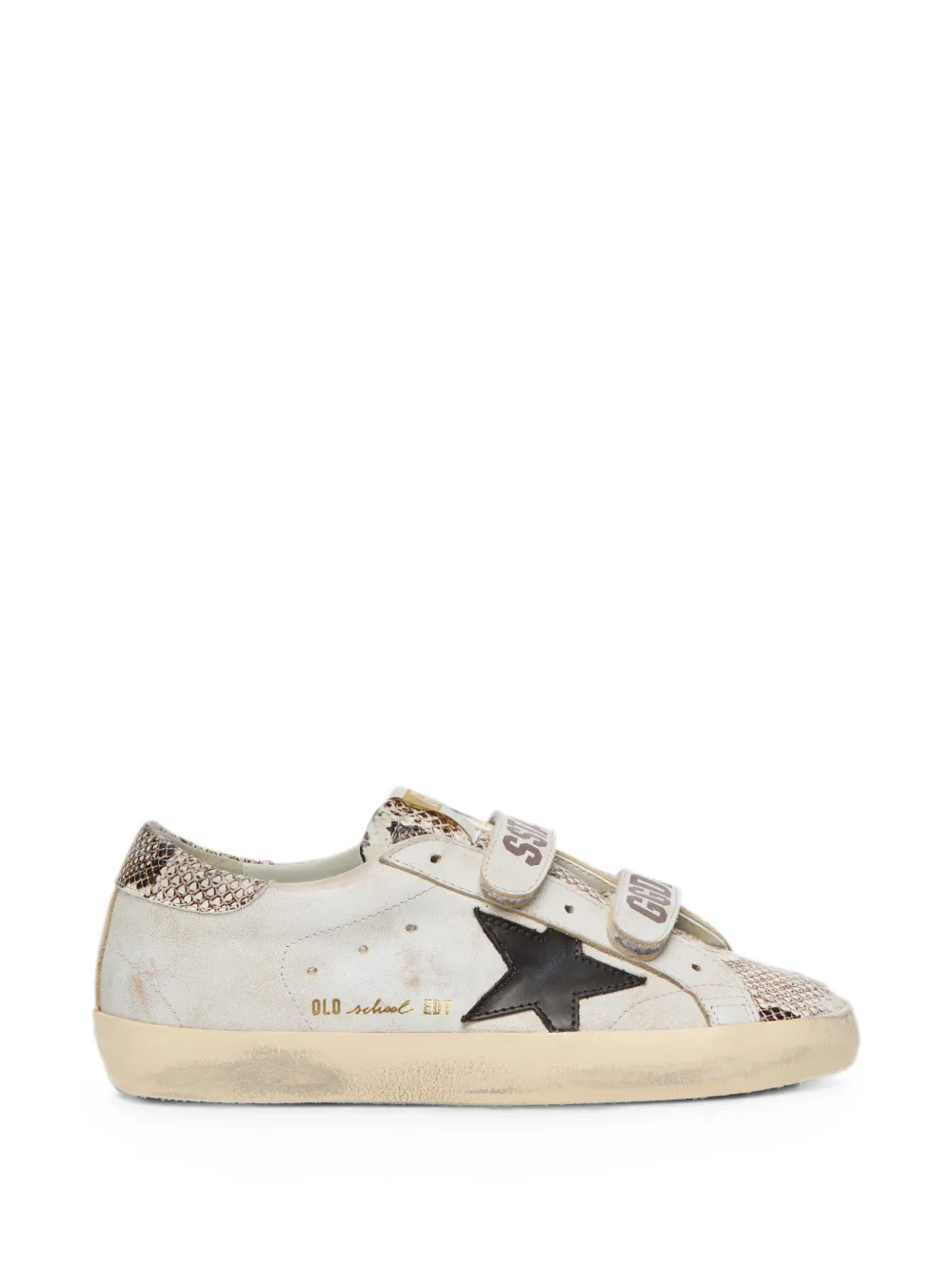 Golden Goose Old School witte leren sneakers met zwarte leren ster en slangenprint