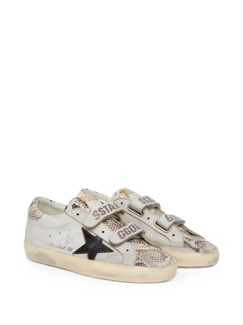 Golden Goose Old School witte leren sneakers met zwarte leren ster en slangenprint