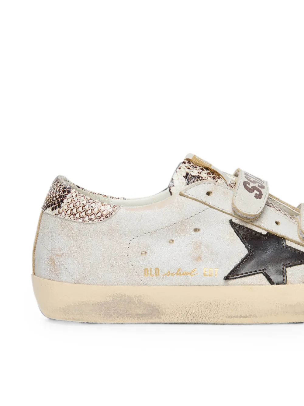 Golden Goose Old School witte leren sneakers met zwarte leren ster en slangenprint
