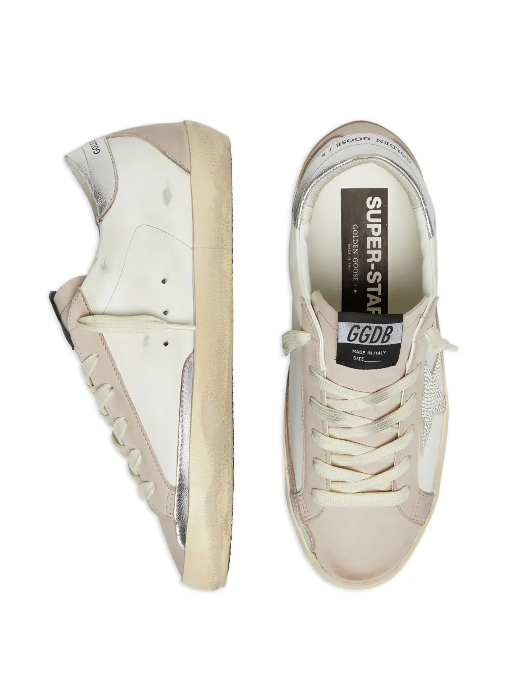  Golden Goose Borsa A Spalla Super Star Con Tomaia In Nabuk, Stella In Pelle Scamosciata E Cristalli - Bianco 
