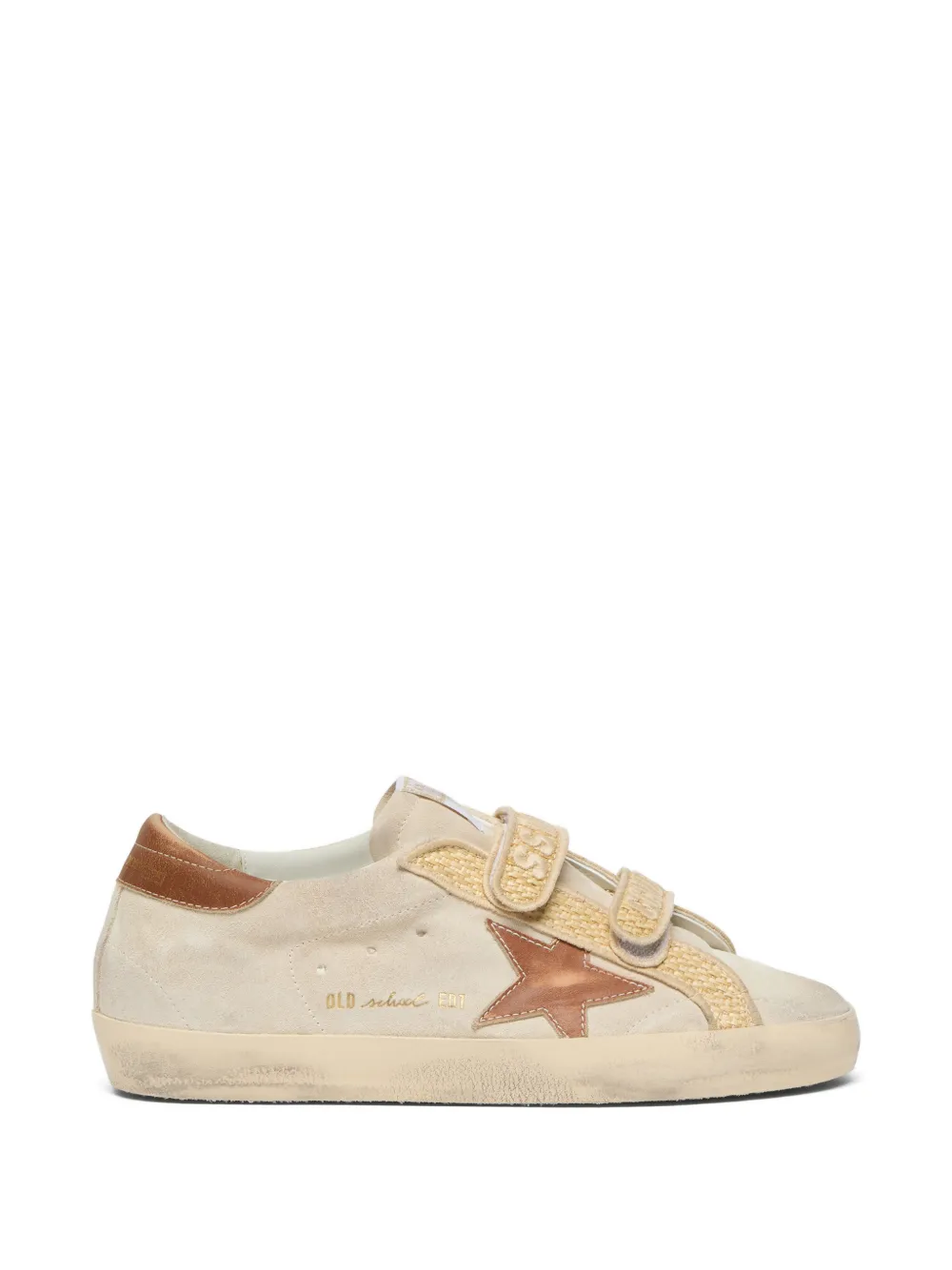 Golden Goose Old School suède sneakers met leren ster en raffia bandje Beige