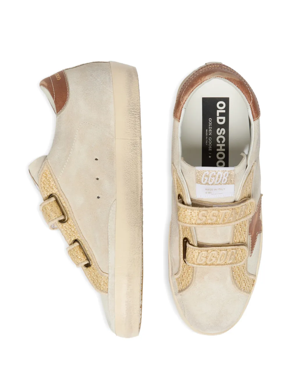Golden Goose Old School suède sneakers met leren ster en raffia bandje Beige
