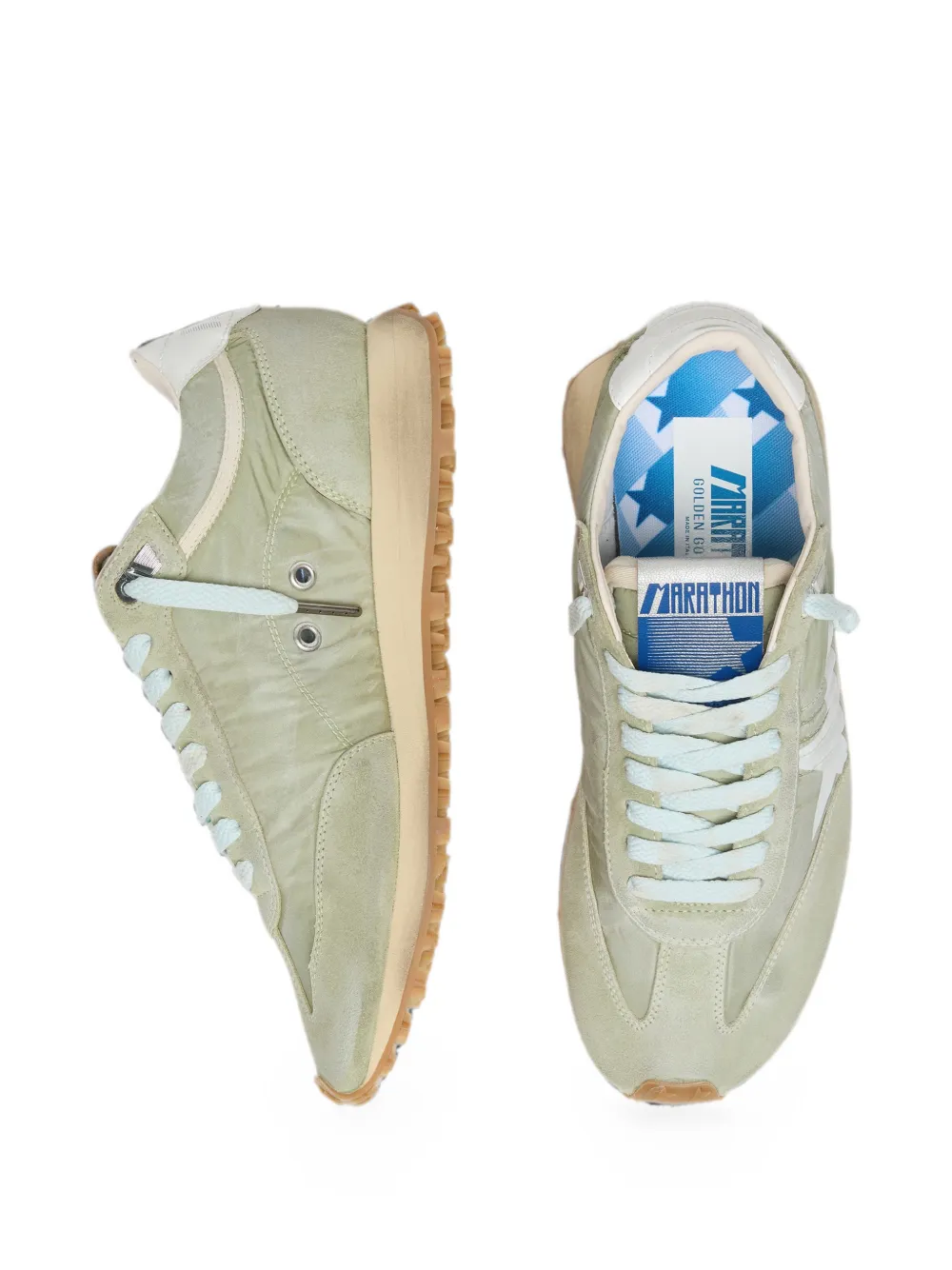 Golden Goose Marathon saliegroene nylon sneakers met witte ster