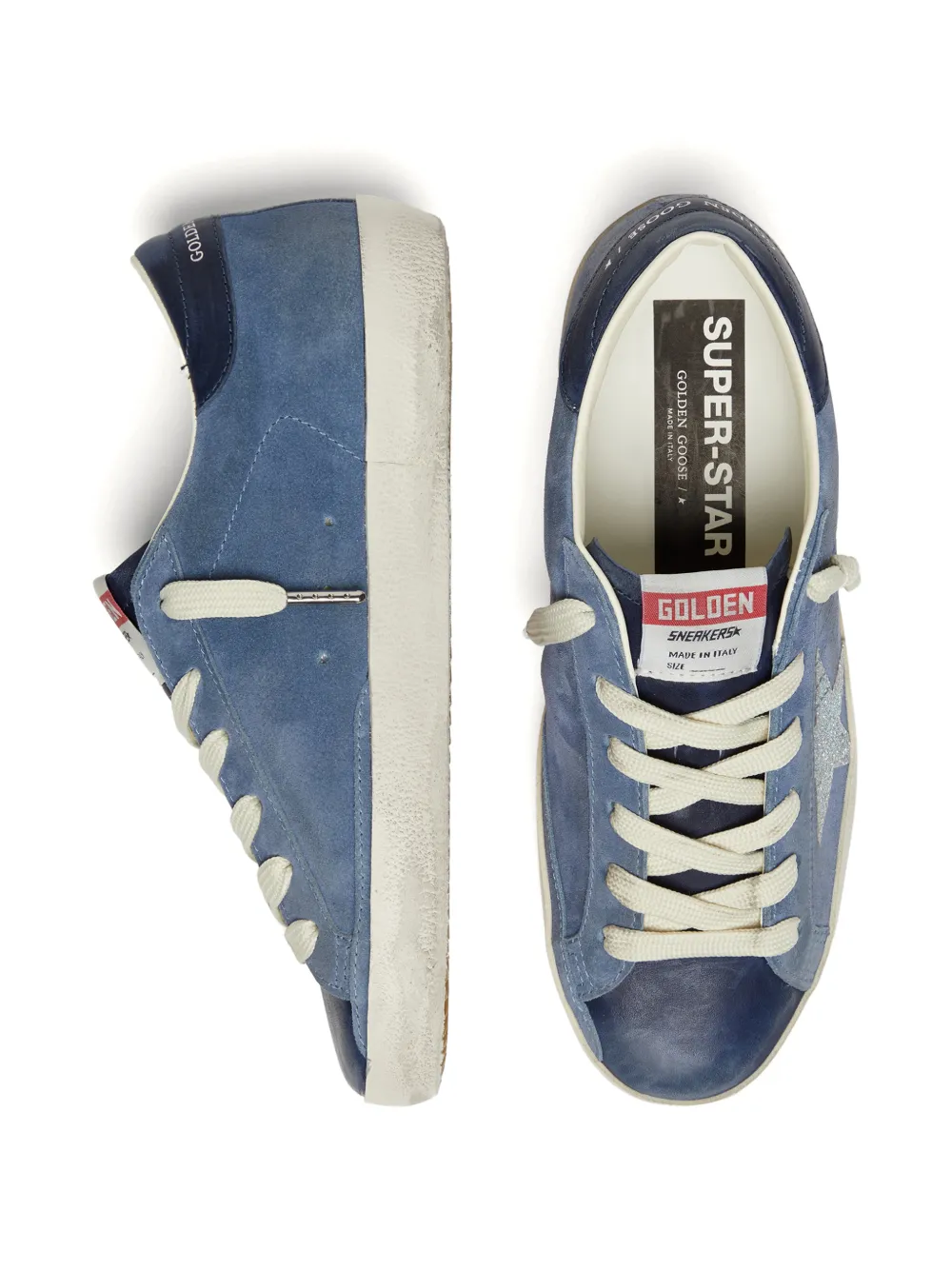 Golden Goose Super-Star suède sneakers met zilveren ster met glitters Blauw