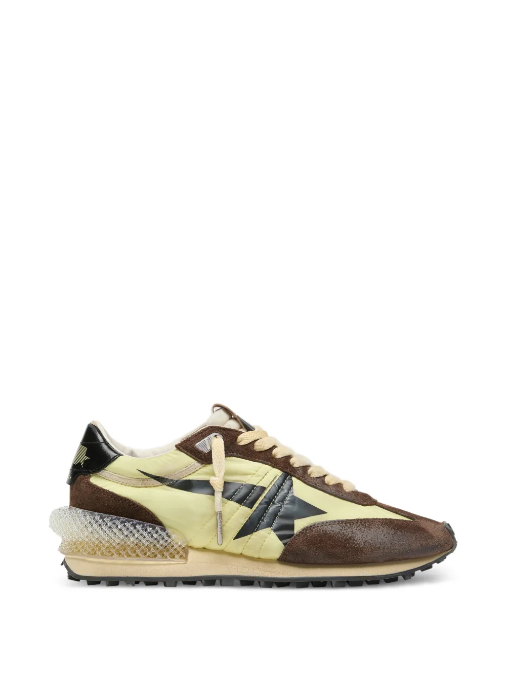 Golden Goose Marathon in lime-green nylon with black star and brown suede inserts sneakers - Braun