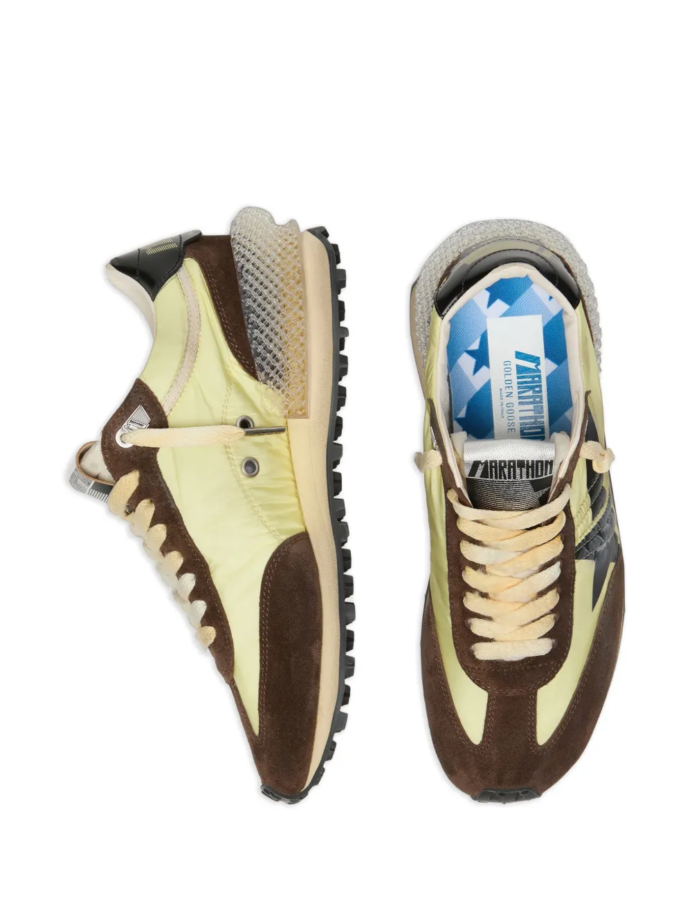  Golden Goose Baskets Marathon En Nylon Vert Citron Avec Empiècements En Daim Noir Et étoile - Marron 