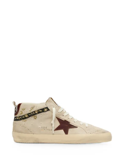 Golden Goose Mid Star in pearl suede with burgundy leather star and embroidery inserts sneakers