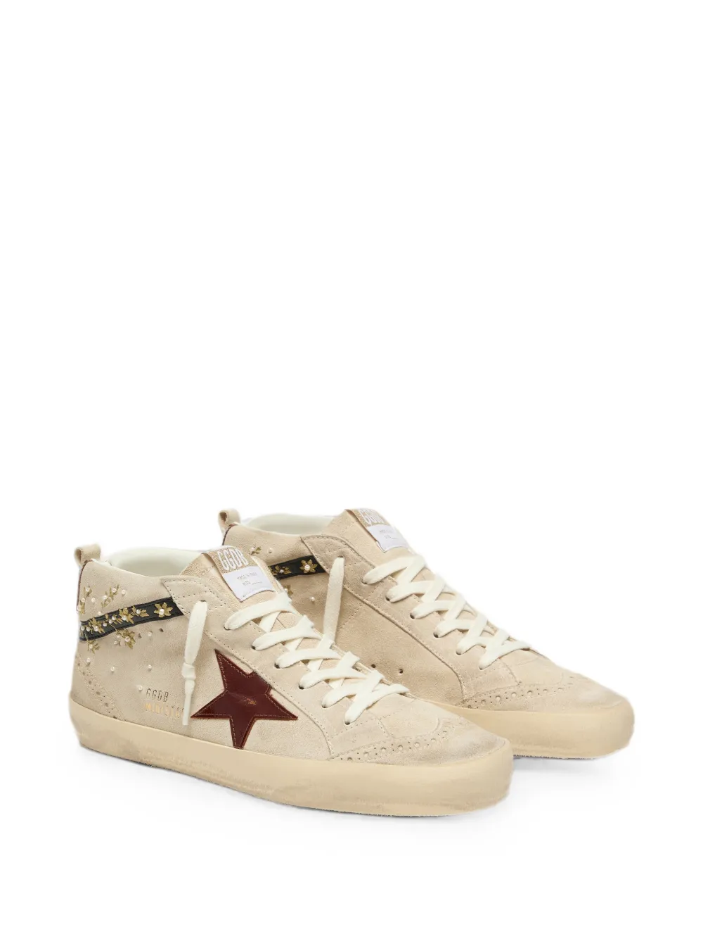 Golden Goose Mid Star suède sneakers met leren ster en parel geborduurde details Beige