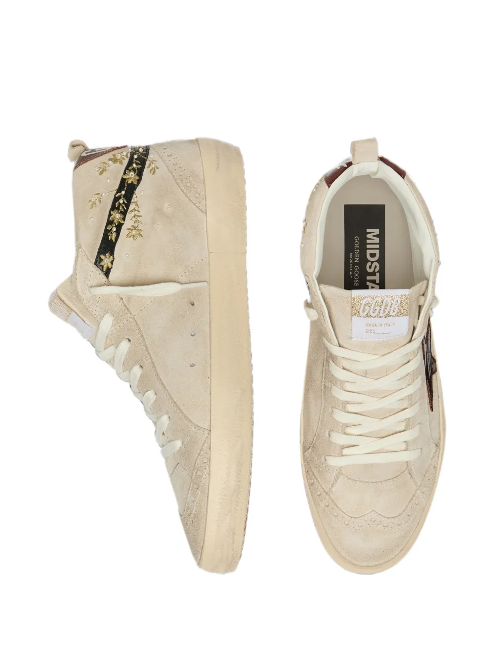 Golden Goose Mid Star suède sneakers met leren ster en parel geborduurde details Beige