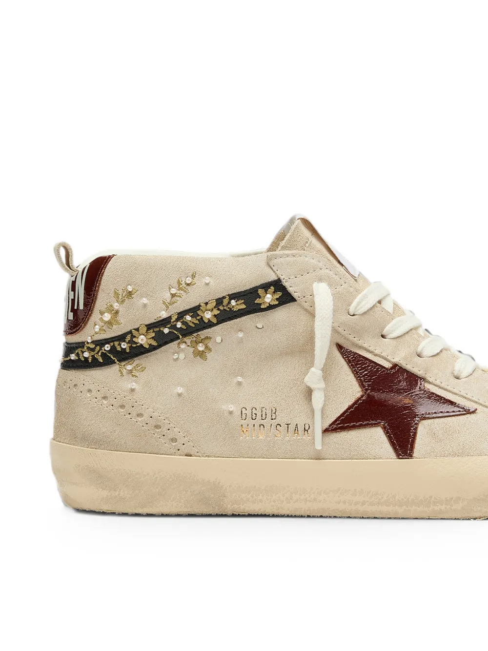 Golden Goose Mid Star suède sneakers met leren ster en parel geborduurde details Beige
