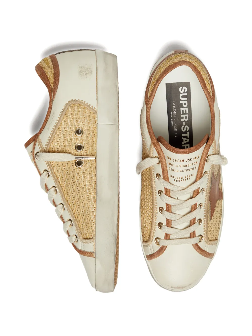 Golden Goose Super-Star leren en raffia sneakers met sterdetail Beige
