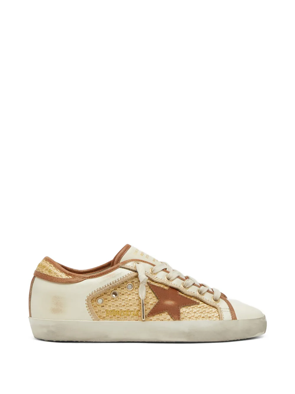 Golden Goose Super-Star in white leather and raffia with brick-red star and inserts sneakers - Toni neutri