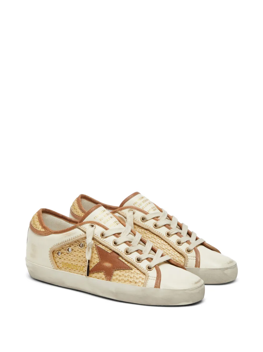 Golden Goose Super-Star leren en raffia sneakers met sterdetail Beige