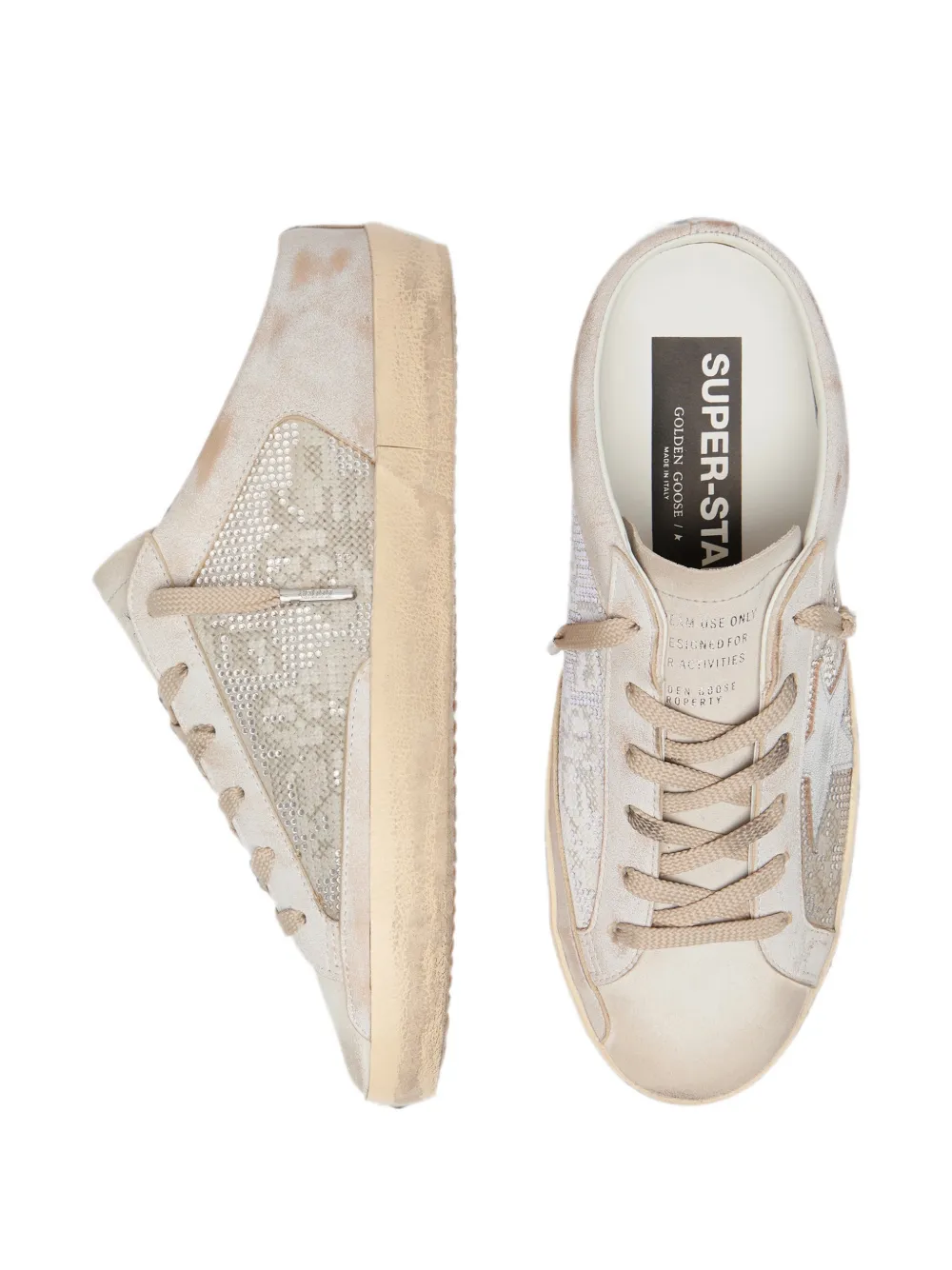 Golden Goose Super-Star Sabots LTD in Swarovski sneakers met metallic zilveren ster Beige