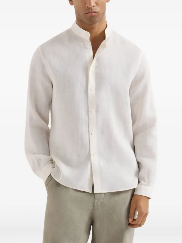 Brunello Cucinelli Linen Shirt With Mandarin Collar | Neutrals