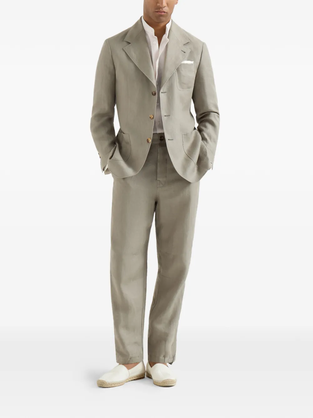Brunello Cucinelli Linnen overhemd met Mandarin kraag Beige