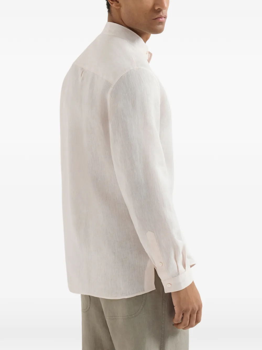 Brunello Cucinelli Linnen overhemd met Mandarin kraag Beige