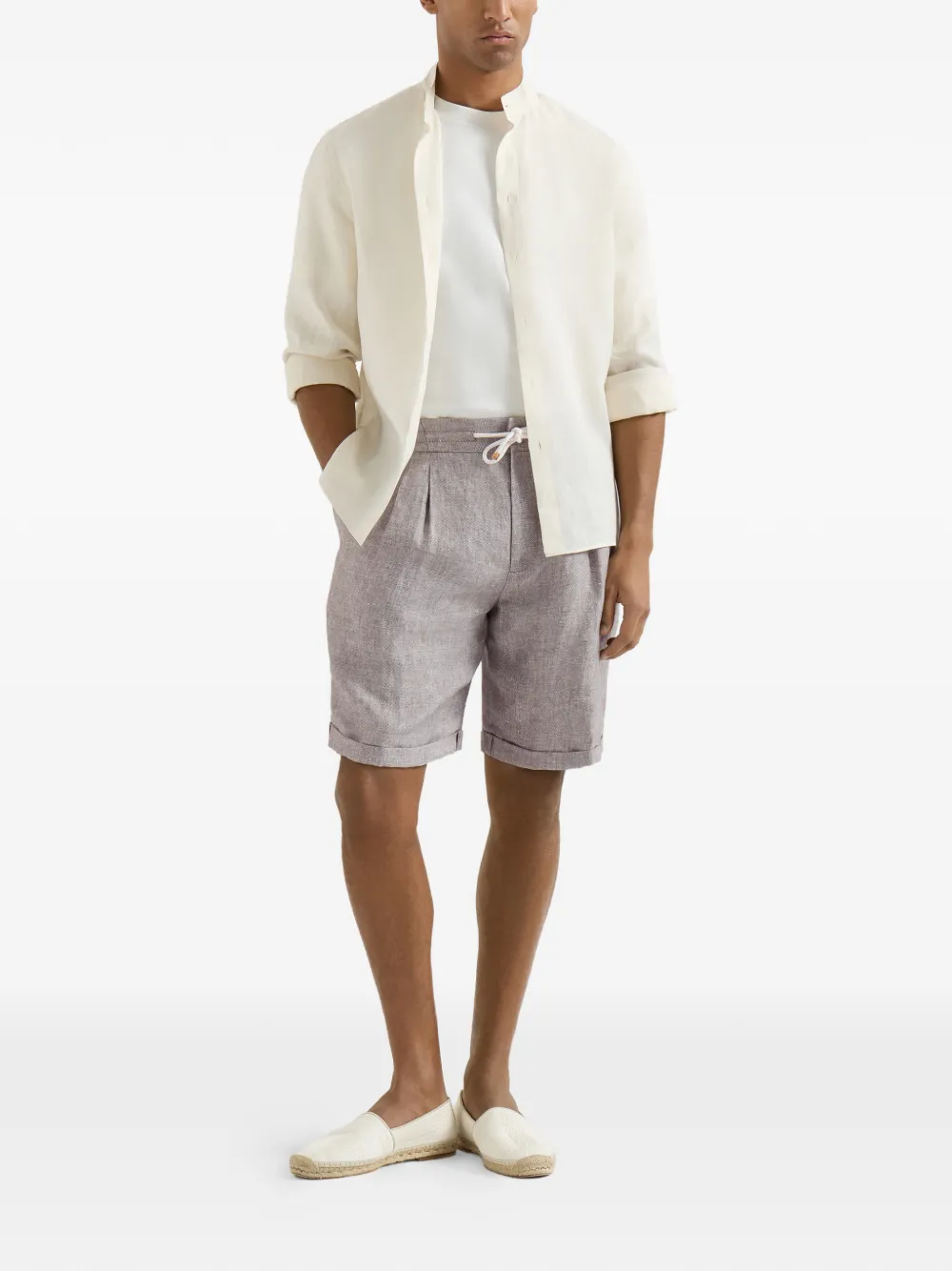 Brunello Cucinelli Bermuda shorts met trekkoord en dubbele plooien Grijs