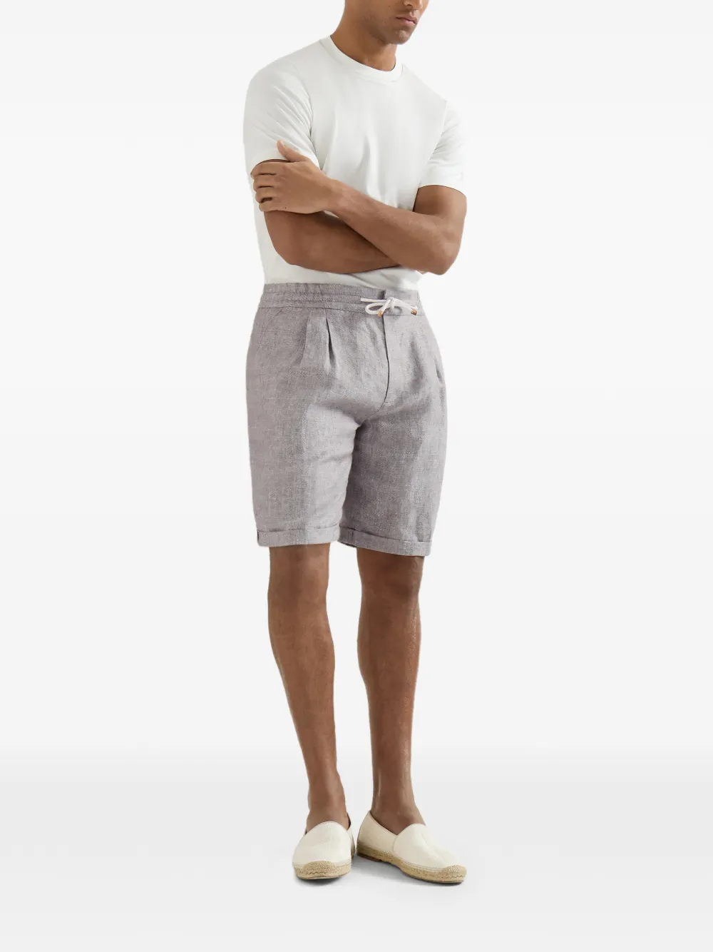 Brunello Cucinelli Bermuda shorts met trekkoord en dubbele plooien Grijs