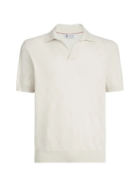 Brunello Cucinelli cotton textured Argyle lightweight knit polo shirt
