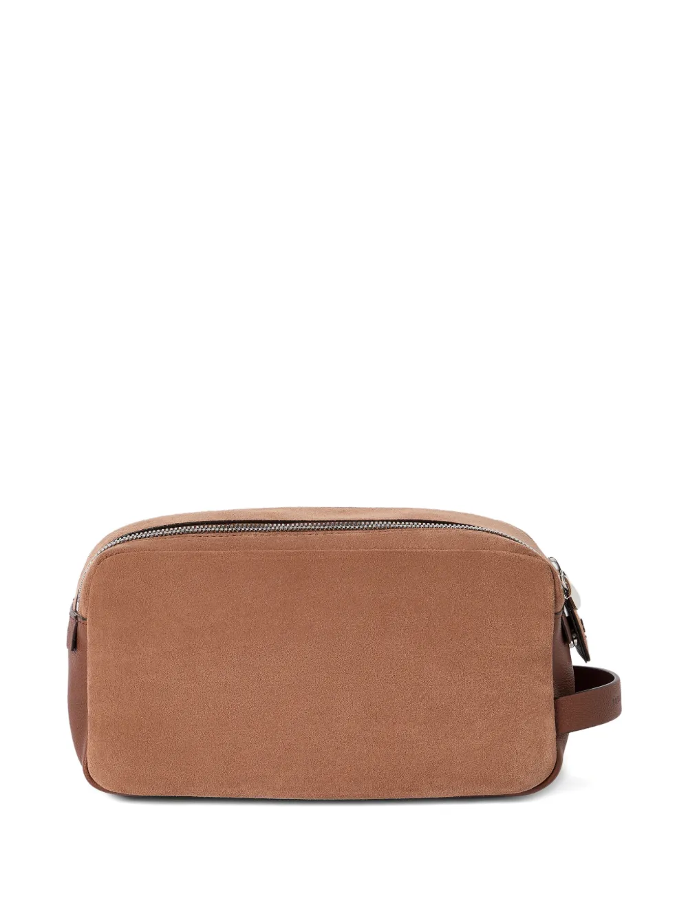 Brunello Cucinelli Suède en buffelleren toilettas met dubbele rits Bruin