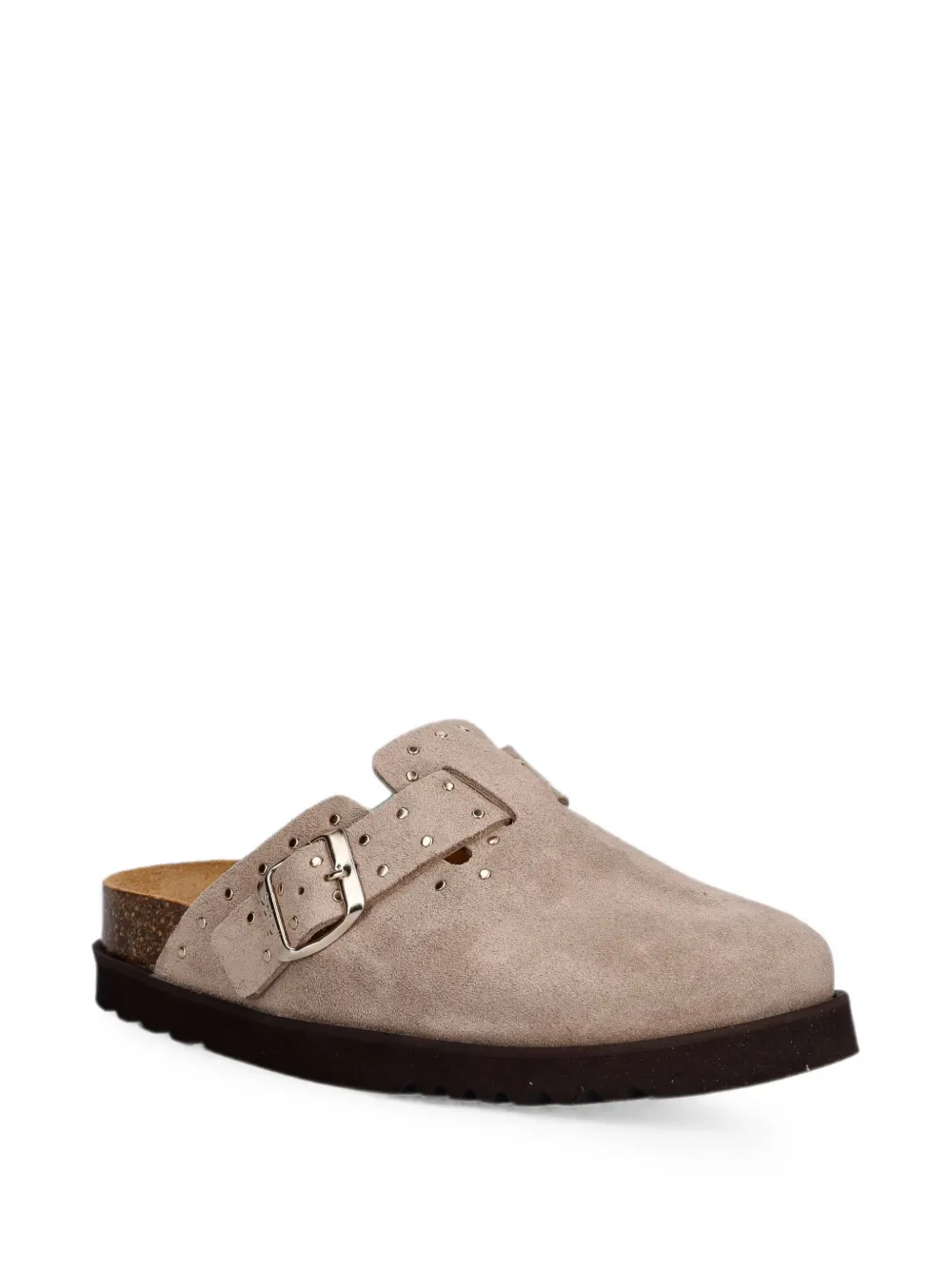 Scholl studded buckled slides Beige