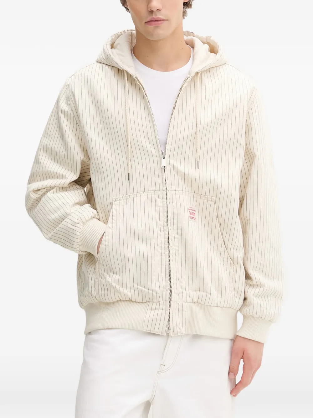 Levi's Potrero Striped Drawstring Hooded Jacket In White