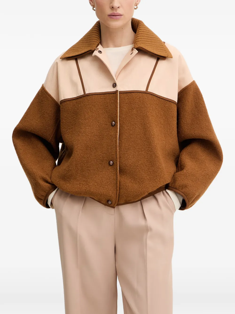 Sessùn Tijuca panelled ribbed-collar bomber jacket - Braun