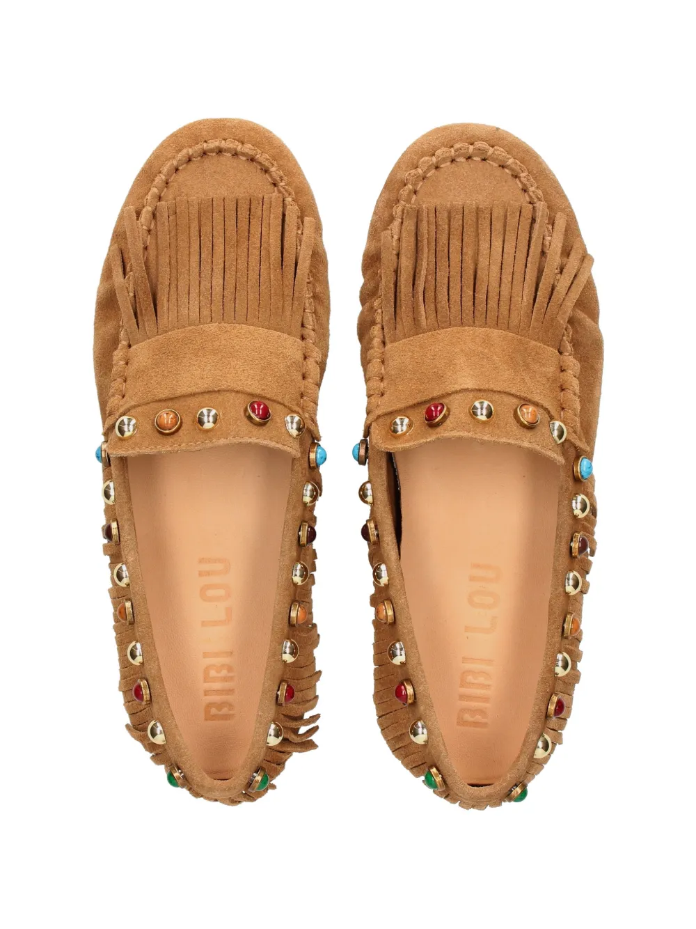 Bibi Lou Guava fringe studded leather loafers Bruin