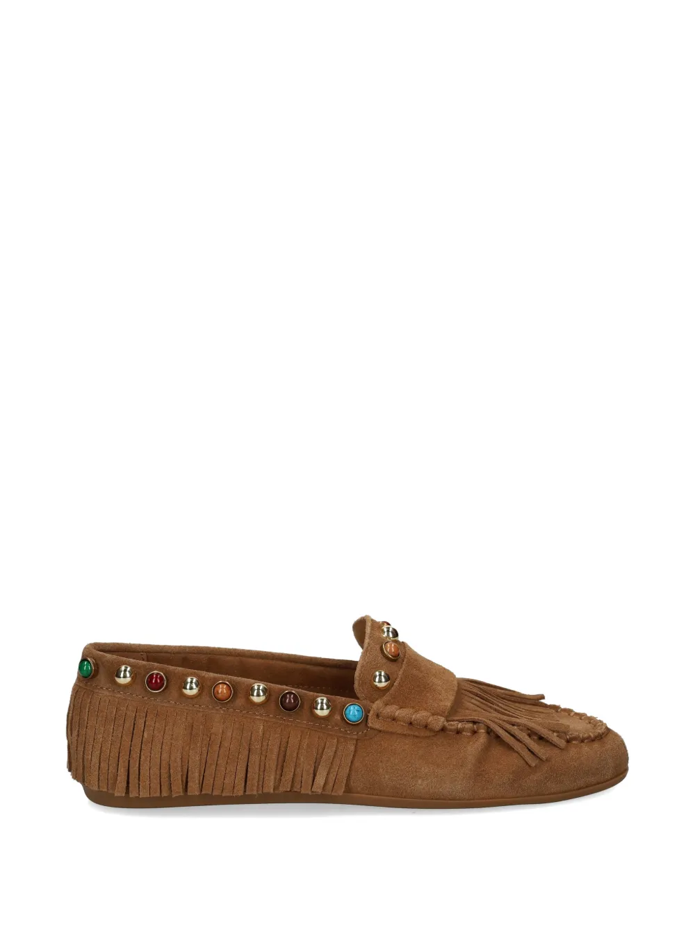 Bibi Lou Guava fringe studded leather loafers - Marrone
