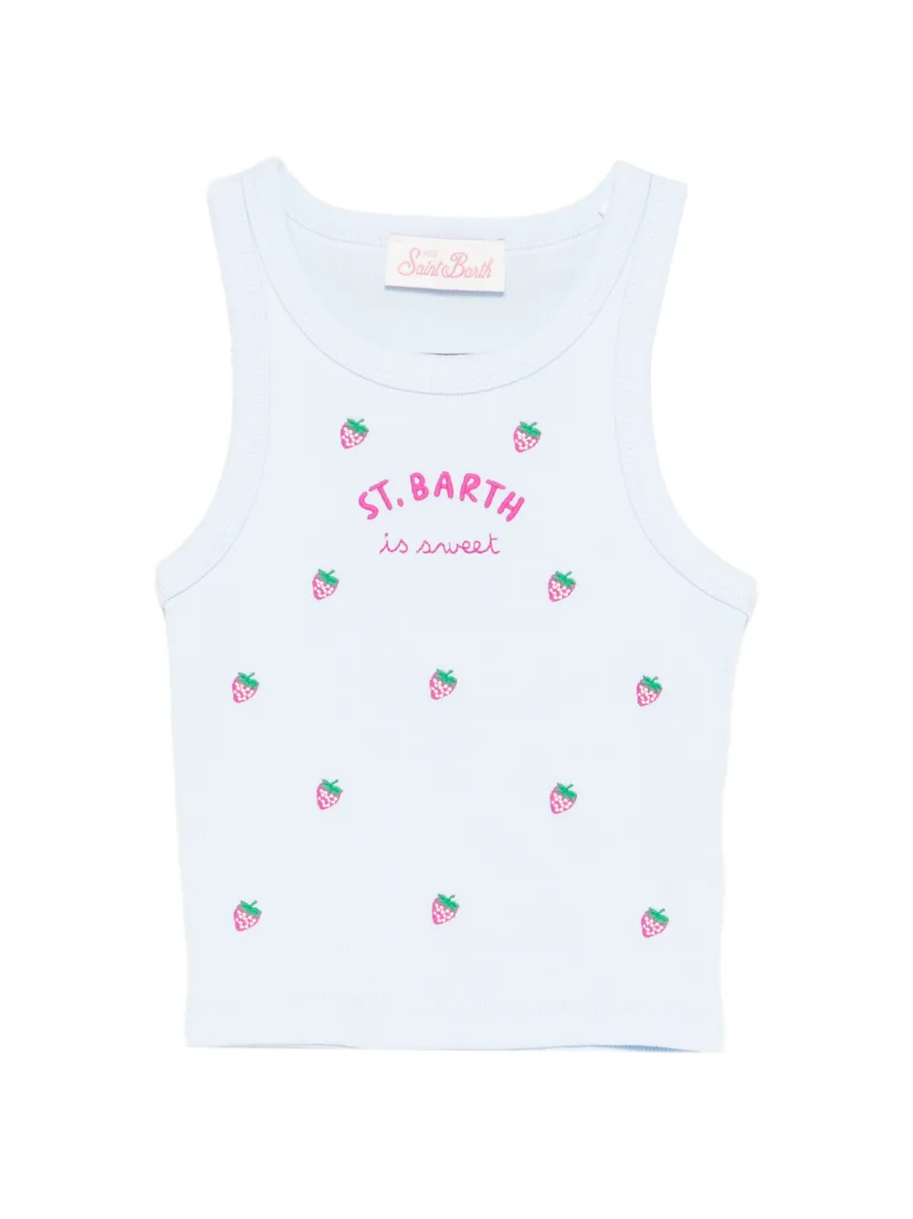 MC2 Saint Barth Kids Blue strawberry-embroidered ribbed tank top