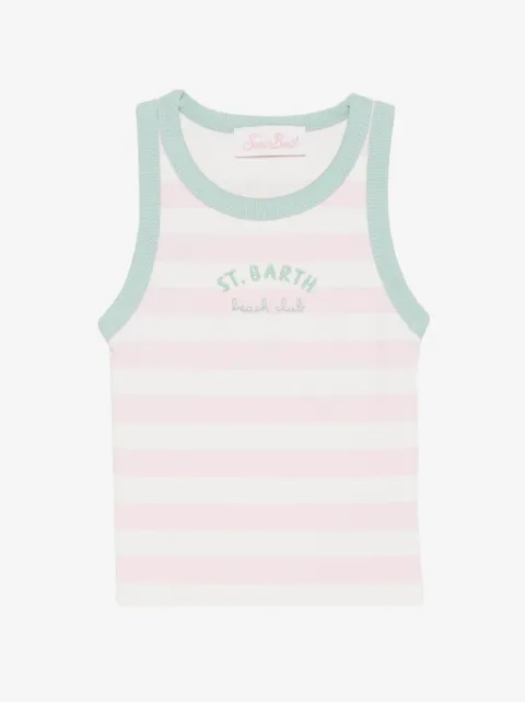MC2 Saint Barth Kids Blue striped ribbed-knit tank top