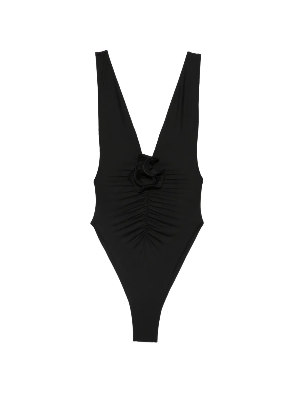 La Reveche Samira ruched floral-appliqué swimsuit - Nero