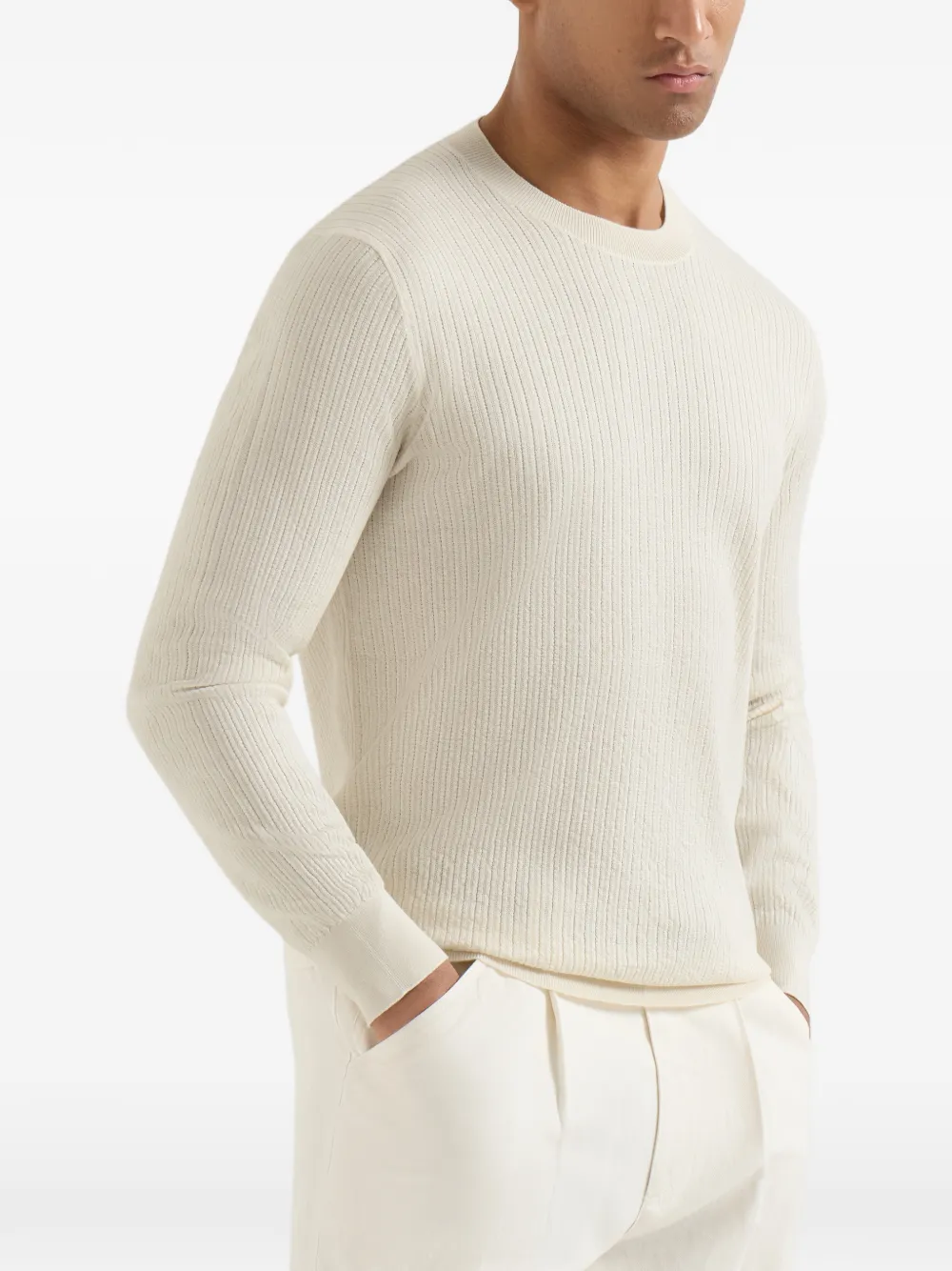 Brunello Cucinelli Lichtgewicht geribbelde trui met textuur Beige