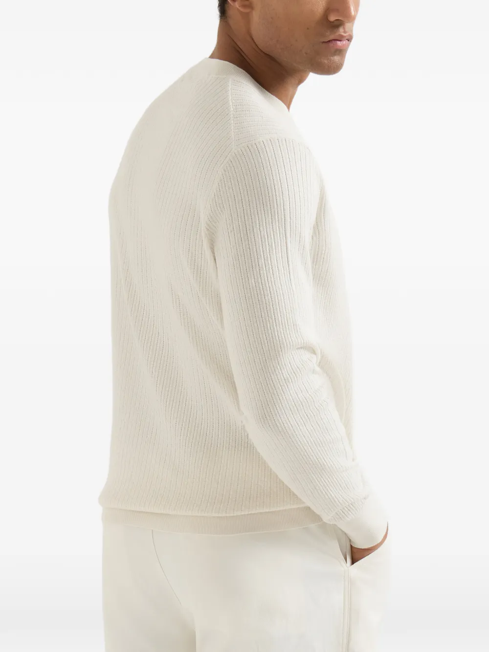 Brunello Cucinelli Lichtgewicht geribbelde trui met textuur Beige