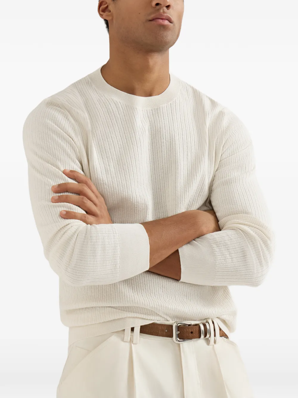 Brunello Cucinelli Lichtgewicht geribbelde trui met textuur Beige