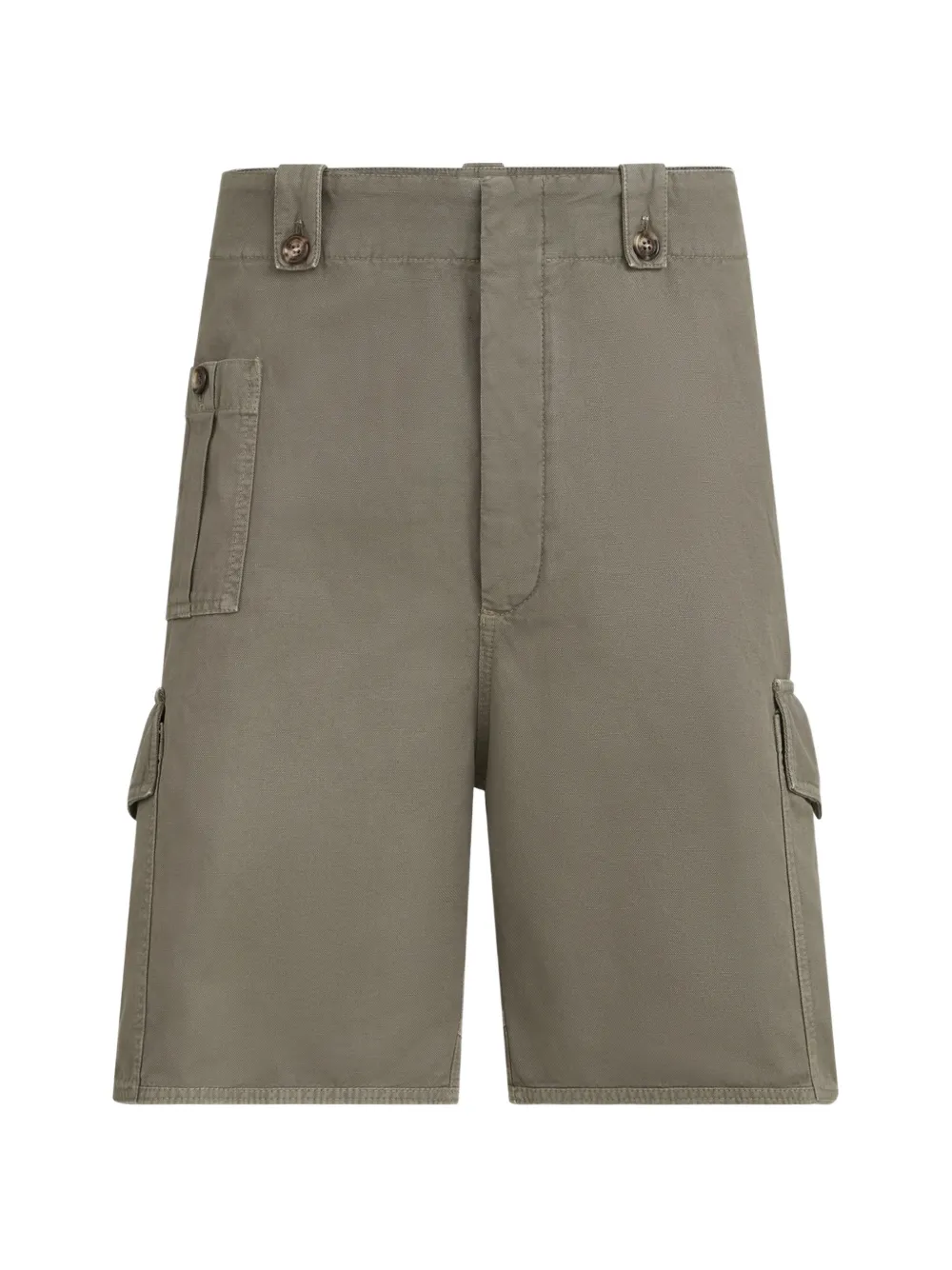 Brunello Cucinelli Stückgefärbe Bermudashorts aus Baumwoll-Leinen-Canvas mit Cargo-Taschen - Grün