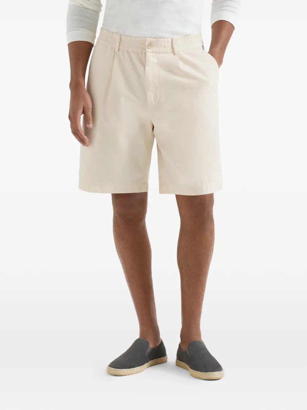  Brunello Cucinelli Pantalones Cortos De Gabardina De Algodón Retorcido Con Cinturilla Elástica - Neutro 
