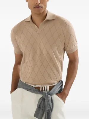 cotton textured Argyle lightweight knit polo shirt 5