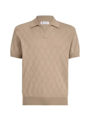 cotton textured Argyle lightweight knit polo shirt 2