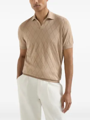 cotton textured Argyle lightweight knit polo shirt 3