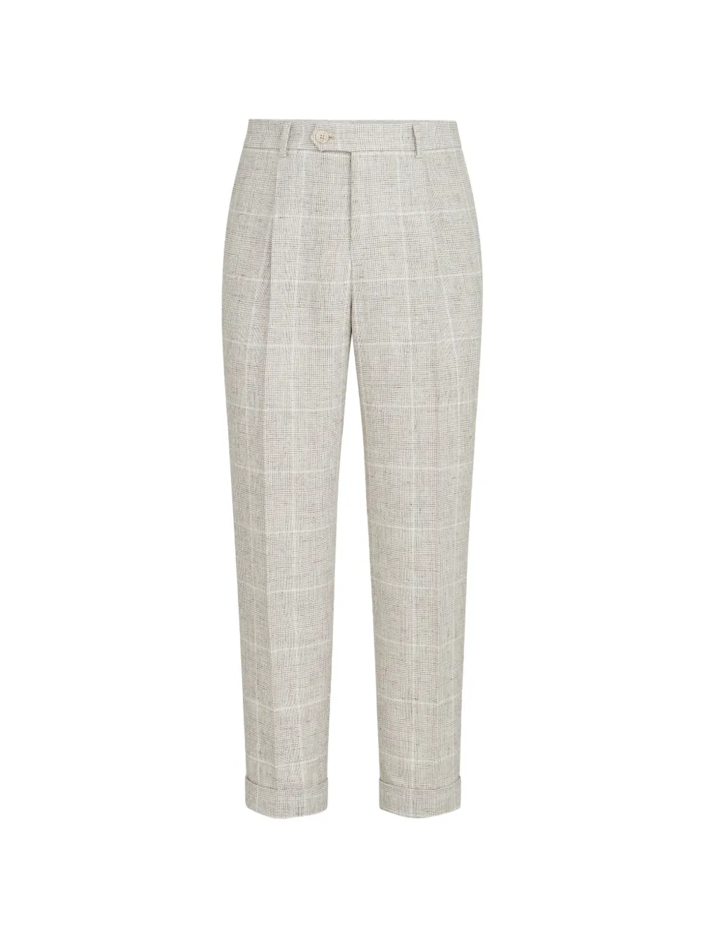 Brunello Cucinelli linen Prince of Wales trousers with pleat - Toni neutri