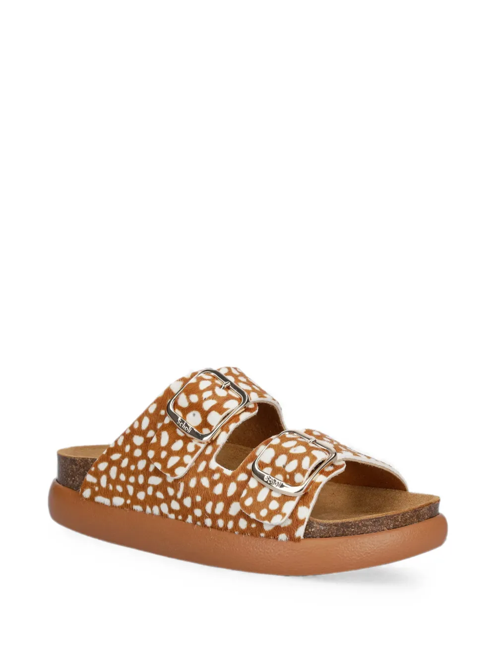 Scholl buckle-fastening animal-print slides Oranje