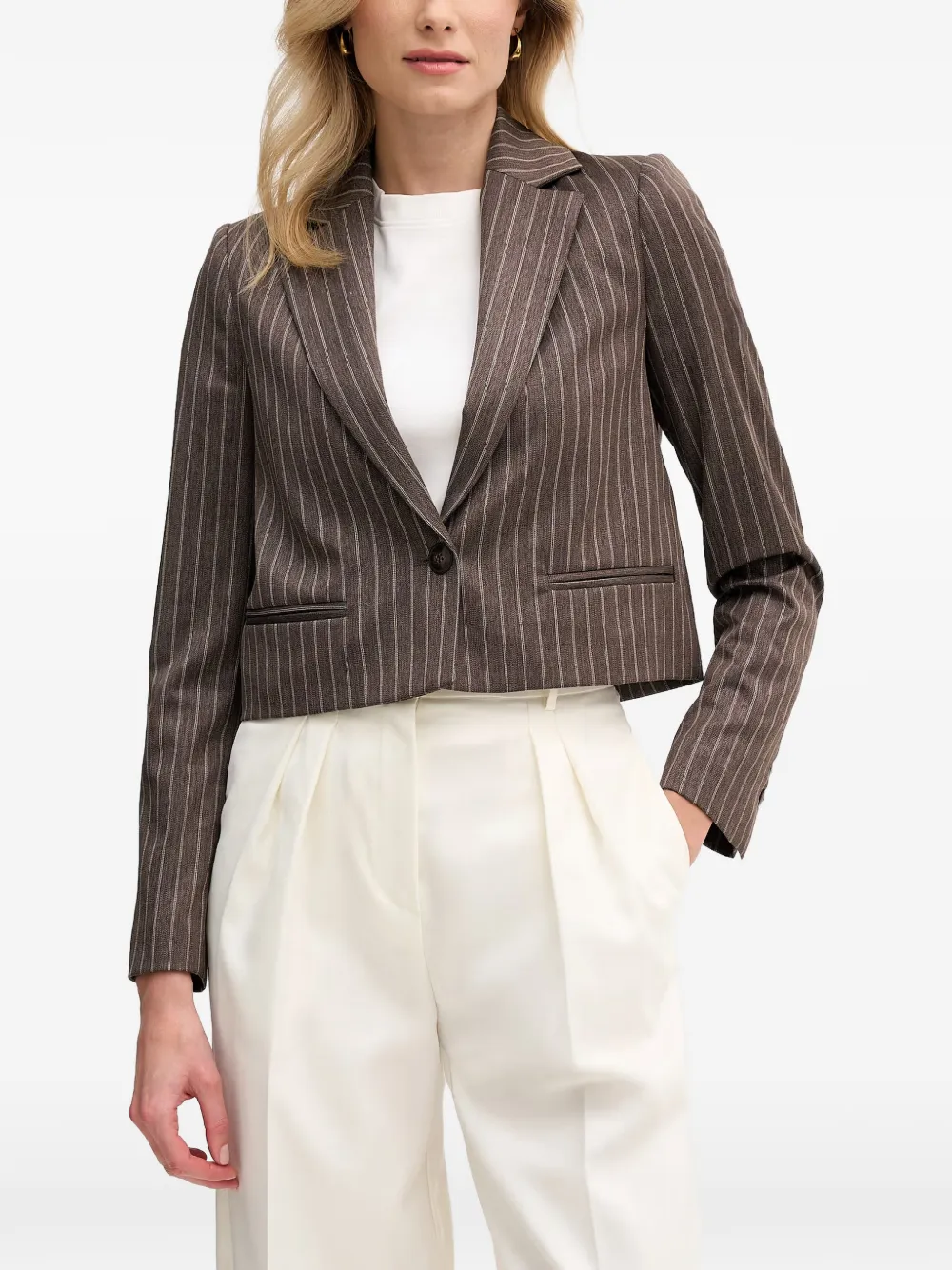 Pedro Del Hierro pinstripe-pattern cropped blazer - Marrone