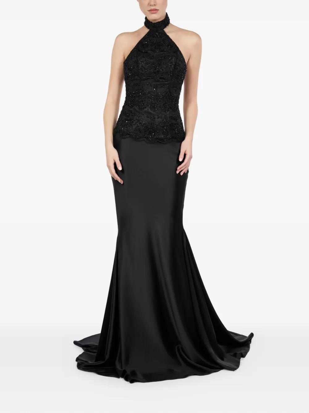 ALEXIA & ANTONIA Verfraaide haltertop met kant - Zwart