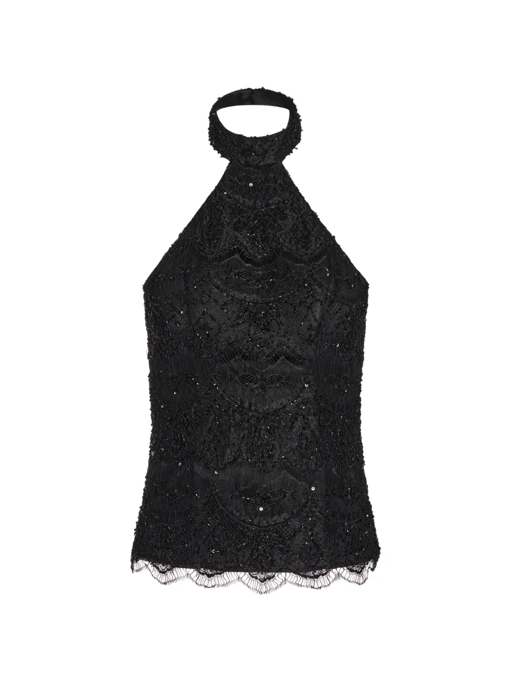 ALEXIA & ANTONIA embellished lace halter top - Nero
