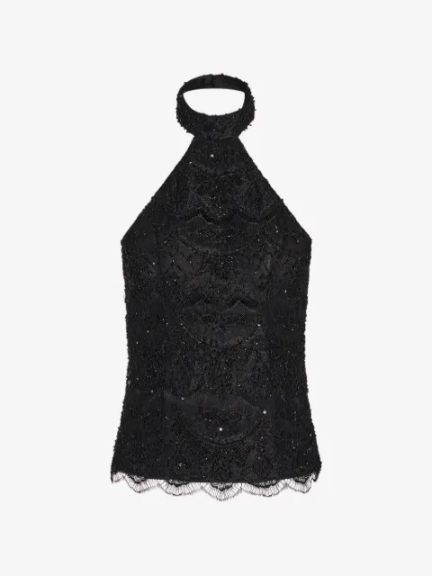 ALEXIA & ANTONIA embellished lace halter top